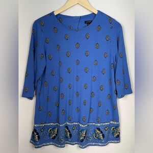 J. Jill Wearever Collection Womens Tunic Moonlit Blue Floral 3/4 Sleeves Sz Med